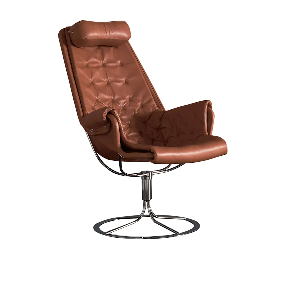 Jetson Armchair Fully Upholstered, Supporting Fabric Flax 21, Leather Dakota 24 Cognac