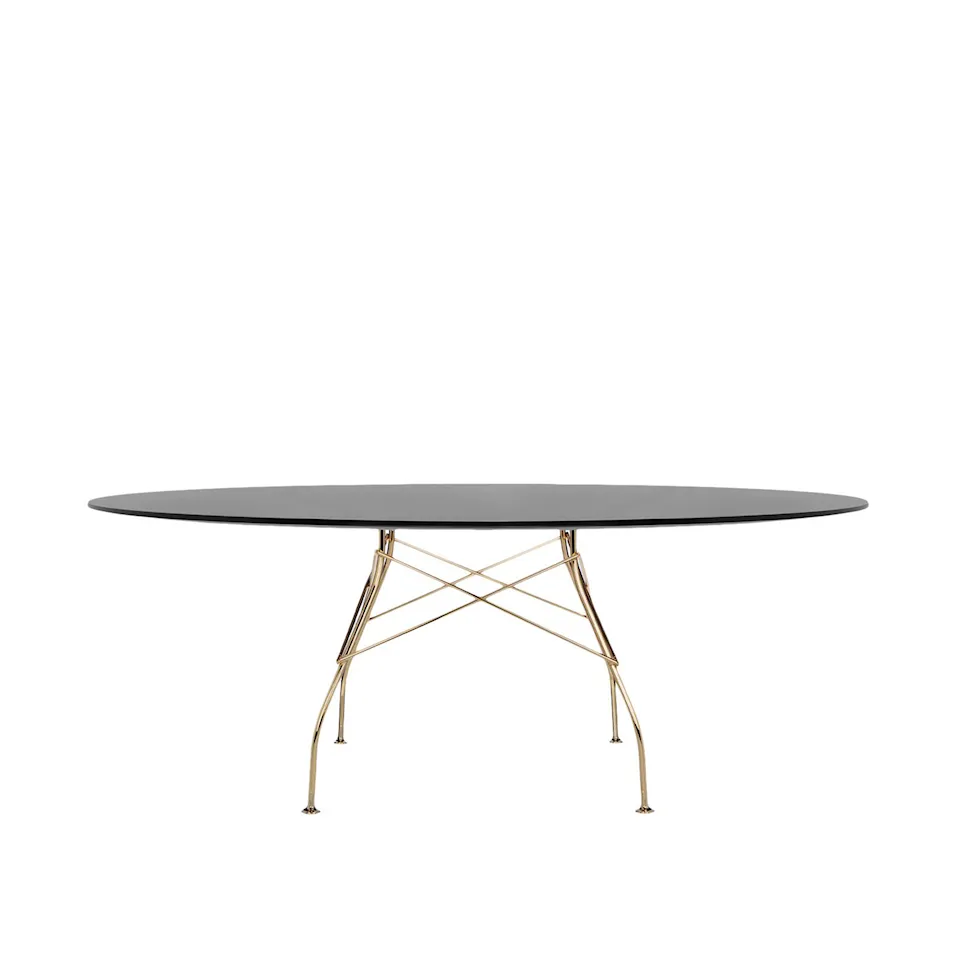 Glossy Oval Table 4569 194x120, Gold, Black Polyester