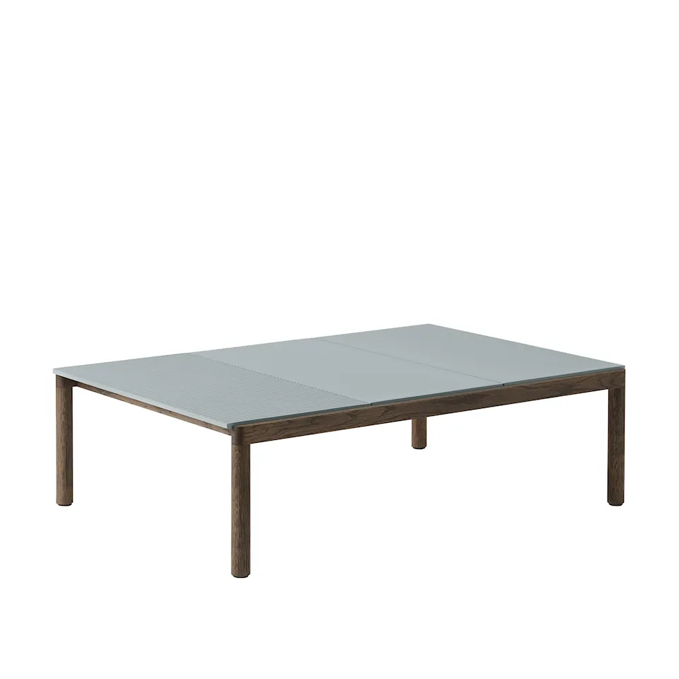 Couple Coffee Table / 120 x 84 x 35 cm - 2 Plain 1 Wavy - Pale Blue/Dark Oiled Oak