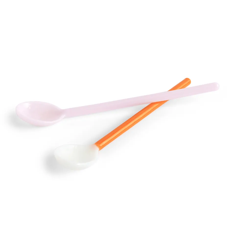 Glass Spoons Duo Set of 2 - Light pink and bright orange