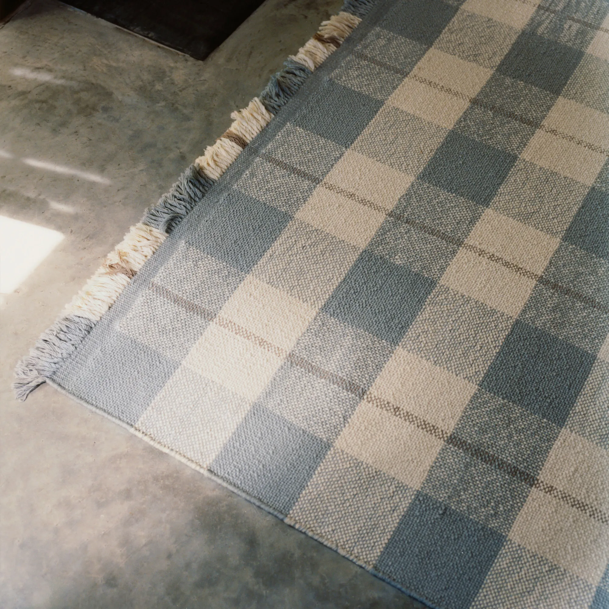 Plaid Blue/Cream Wool Rug - 3