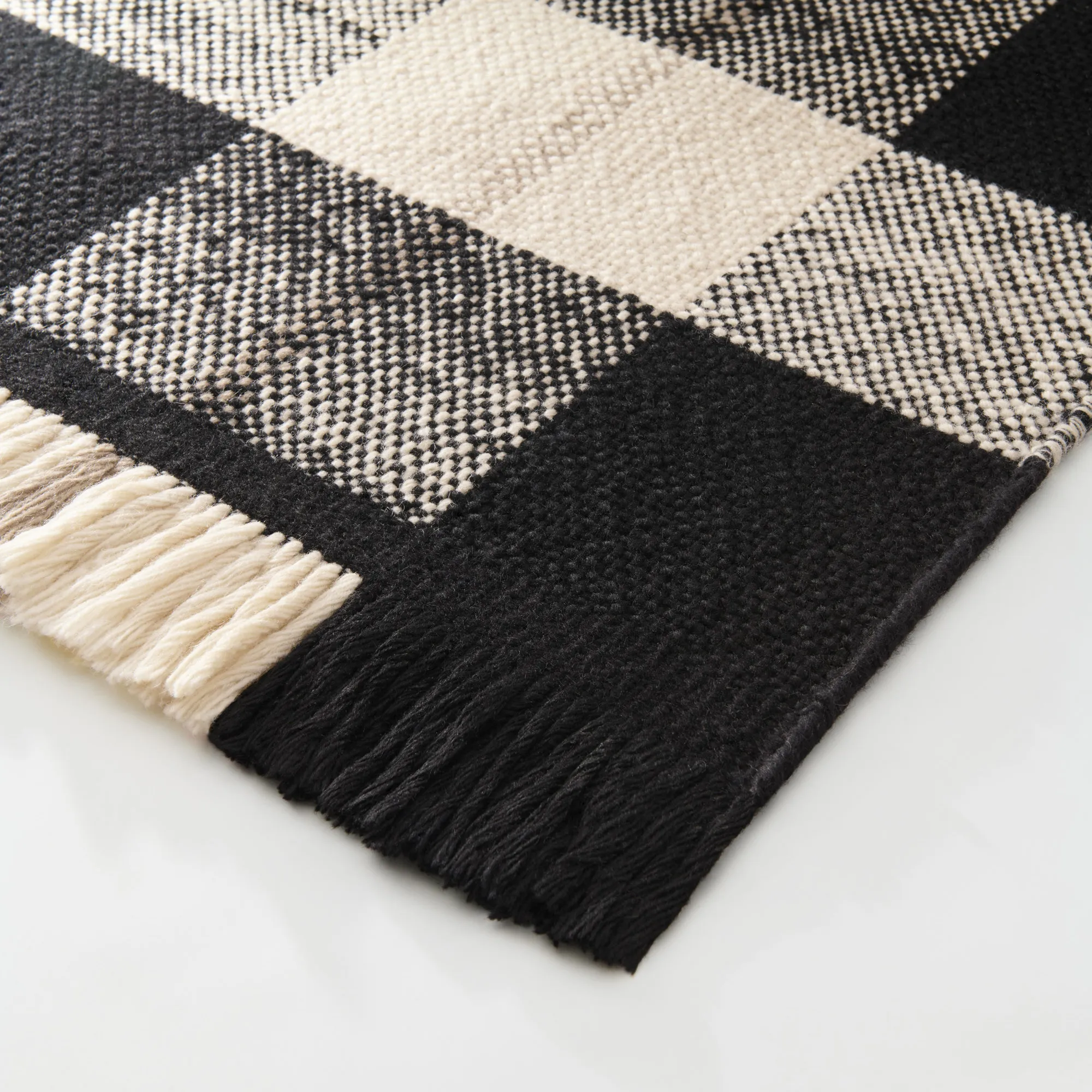 Plaid Black/Cream Wool Rug - 6