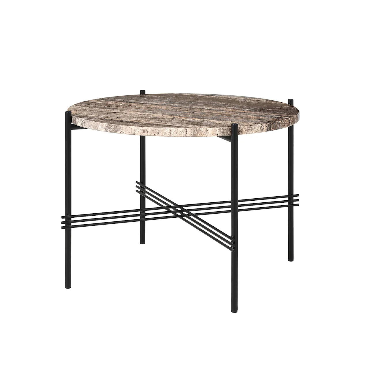 TS Travertine Coffee Table Ø 80, Base Black, Top White Travertine