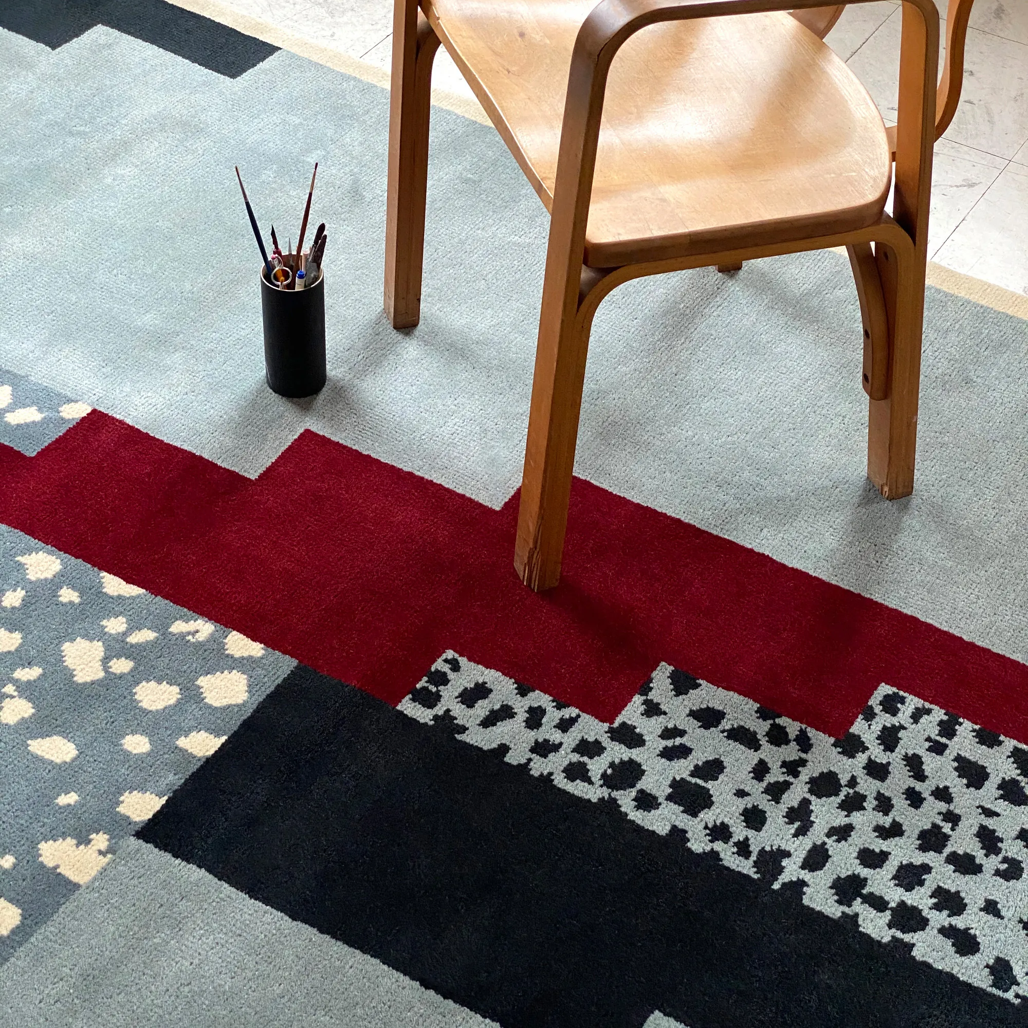 Art Deco 1 Blue Wool Rug - 3
