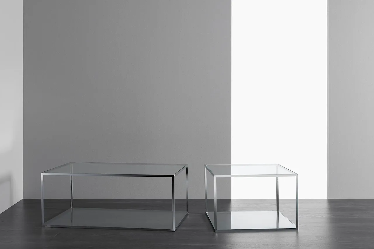 Alberto Glass table 60 x 60 cm, Chrome