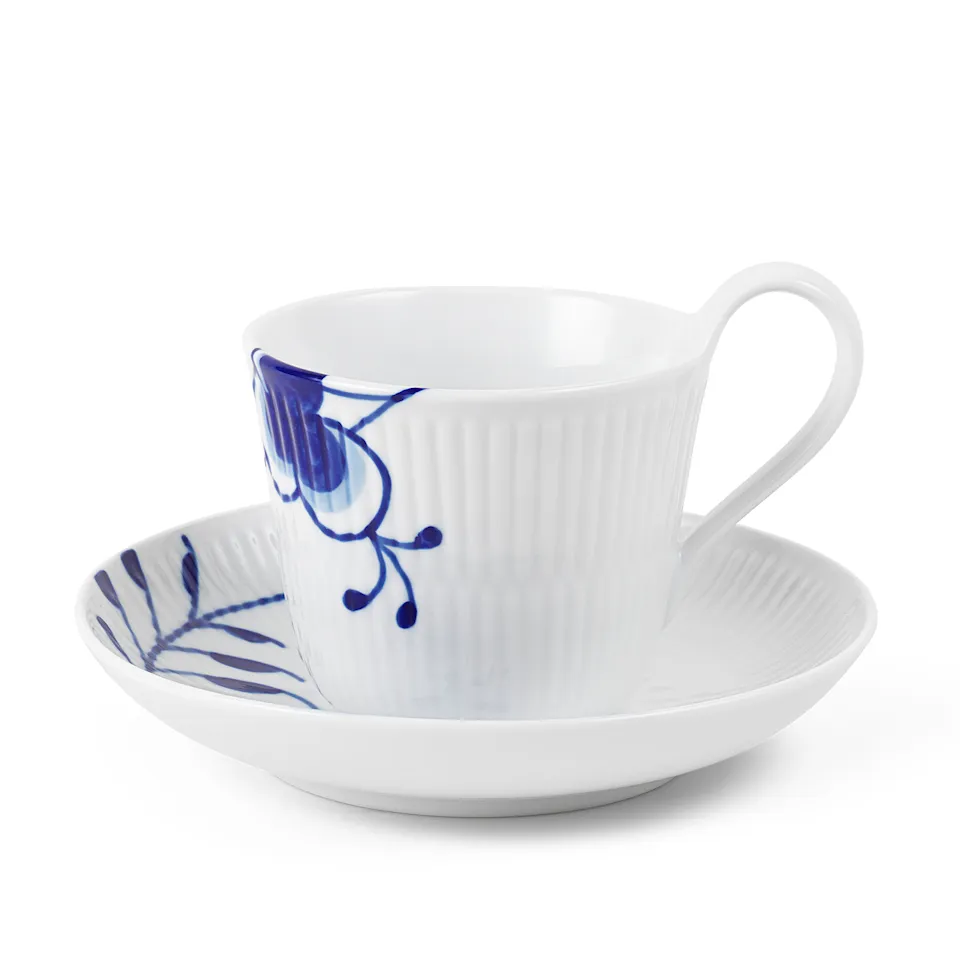 Blue Fluted Mega Cup with High Handle & Saucer 24 cl Decoration No. 2