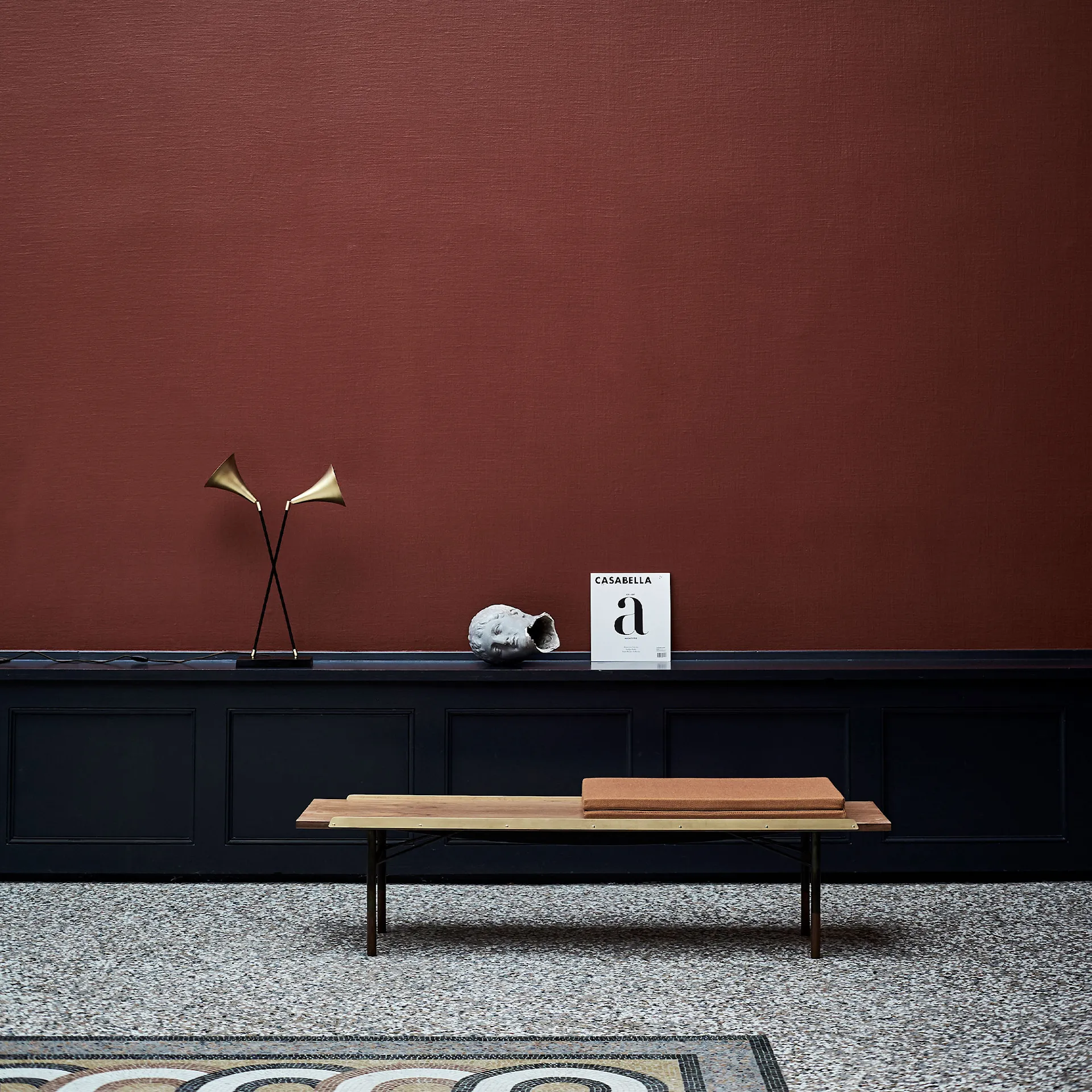 Table Bench Large, With Brass Edges, Oak, Black Steel - House of Finn Juhl - Finn Juhl - NO GA