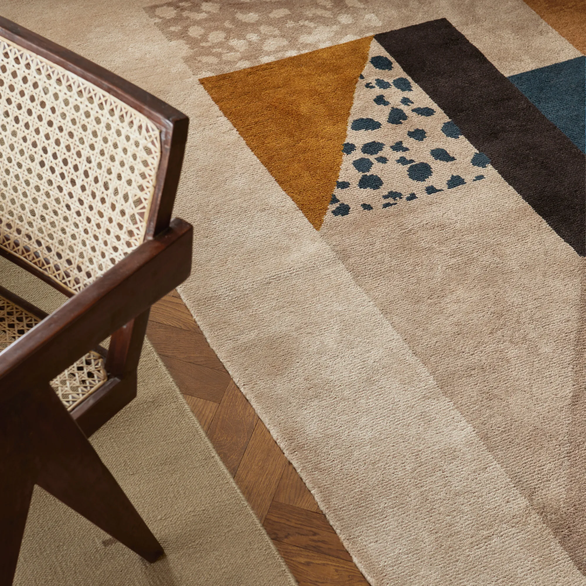 Art Deco 2 Brown Wool Rug - 5