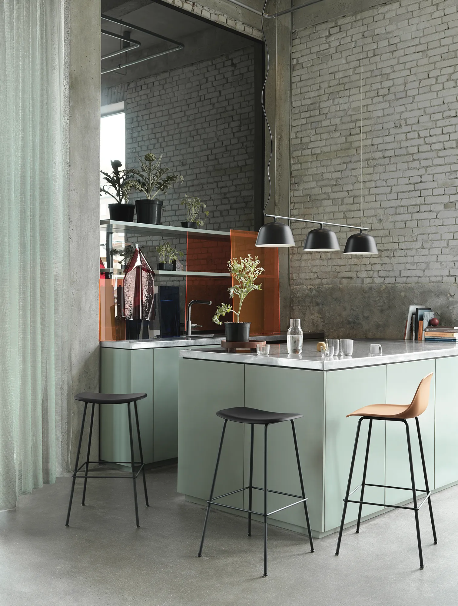 Fiber Bar Stool with Backrest - Wood Base - 2
