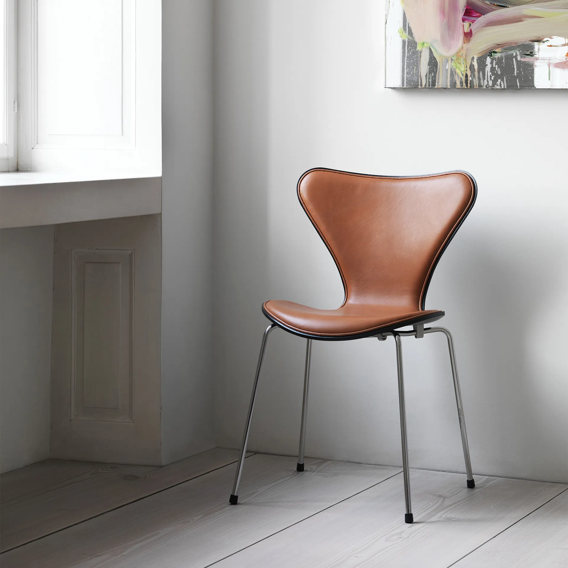 Series 7 chair 3107 front upholstered leather steel frame chrome - Fritz Hansen - Arne Jacobsen - NO GA