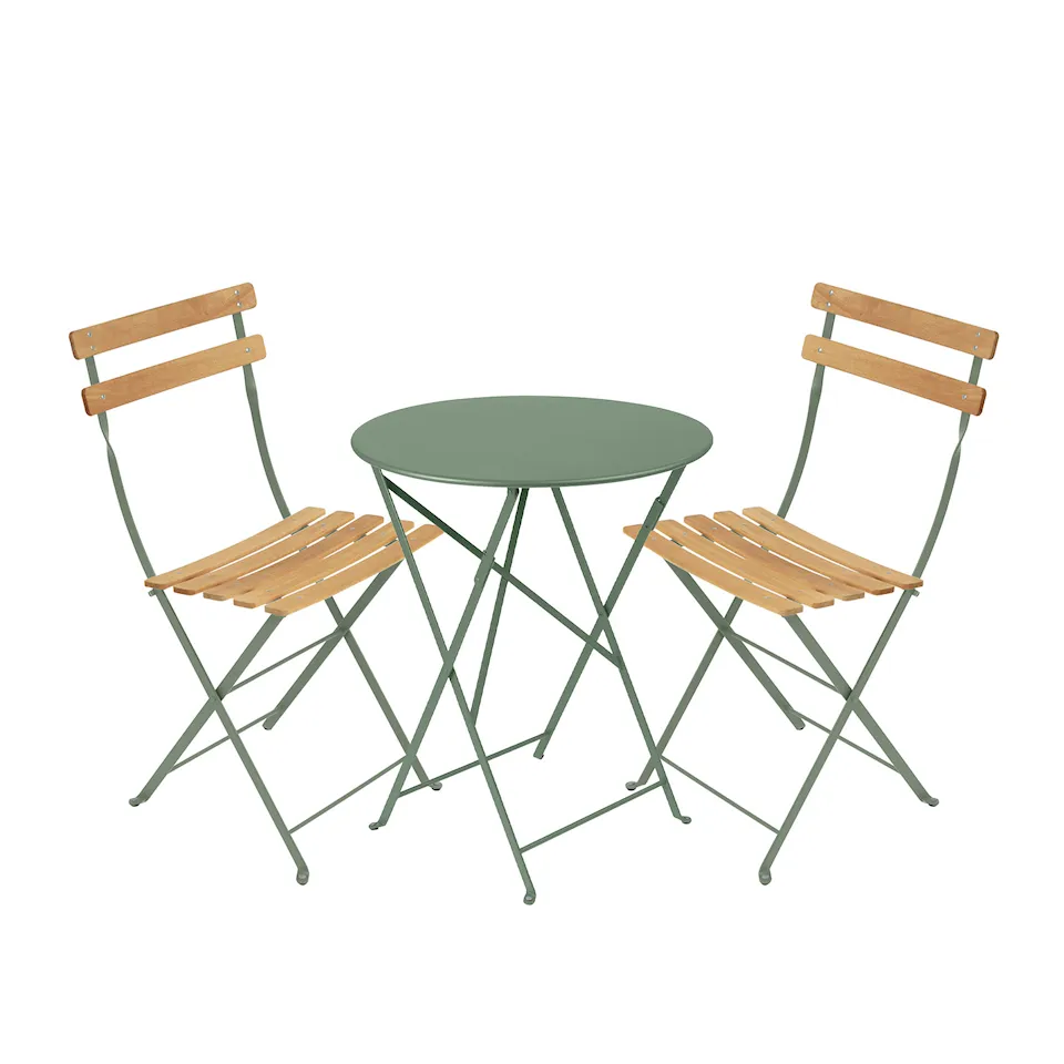 Bistro dining set Ø60cm & 2 wood chairs