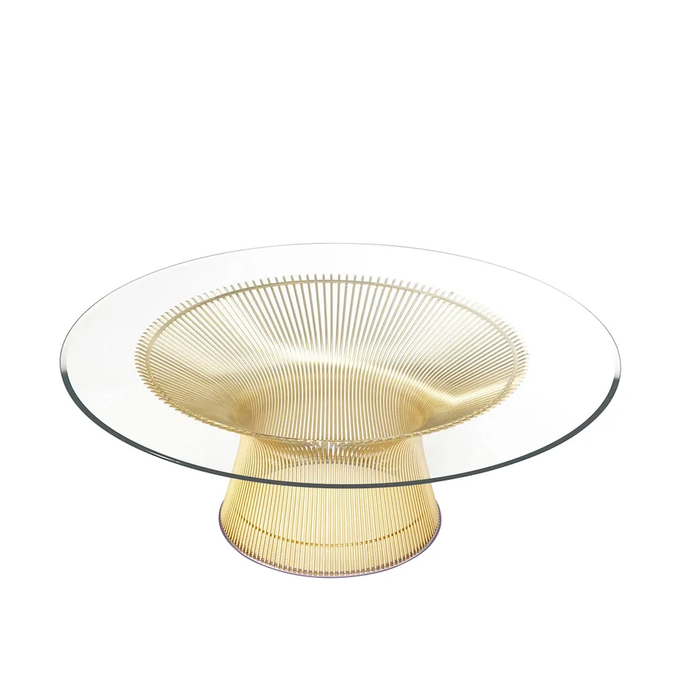 Platner Coffee Table - 18k guld, Ø 91,5 cm, skiva i Klarglas