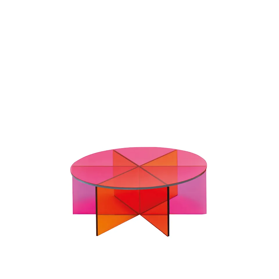 XXX02 Low table Ø:80, Pink glass, Base: Laminated glassplates