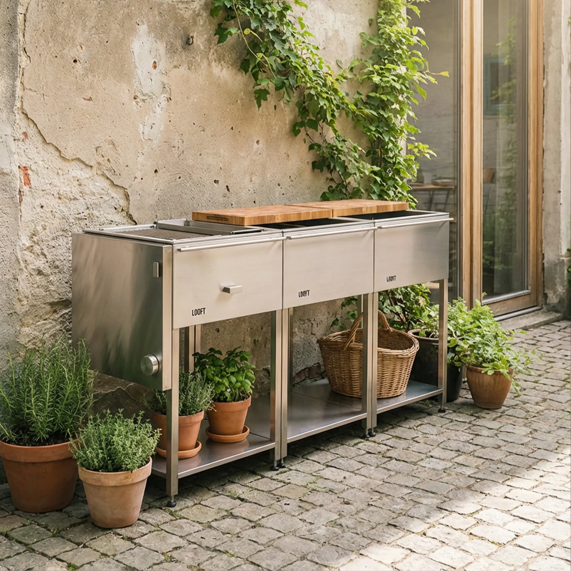 Combinatie L buitenkeuken met houtskoolgrill en spoelbak - 8