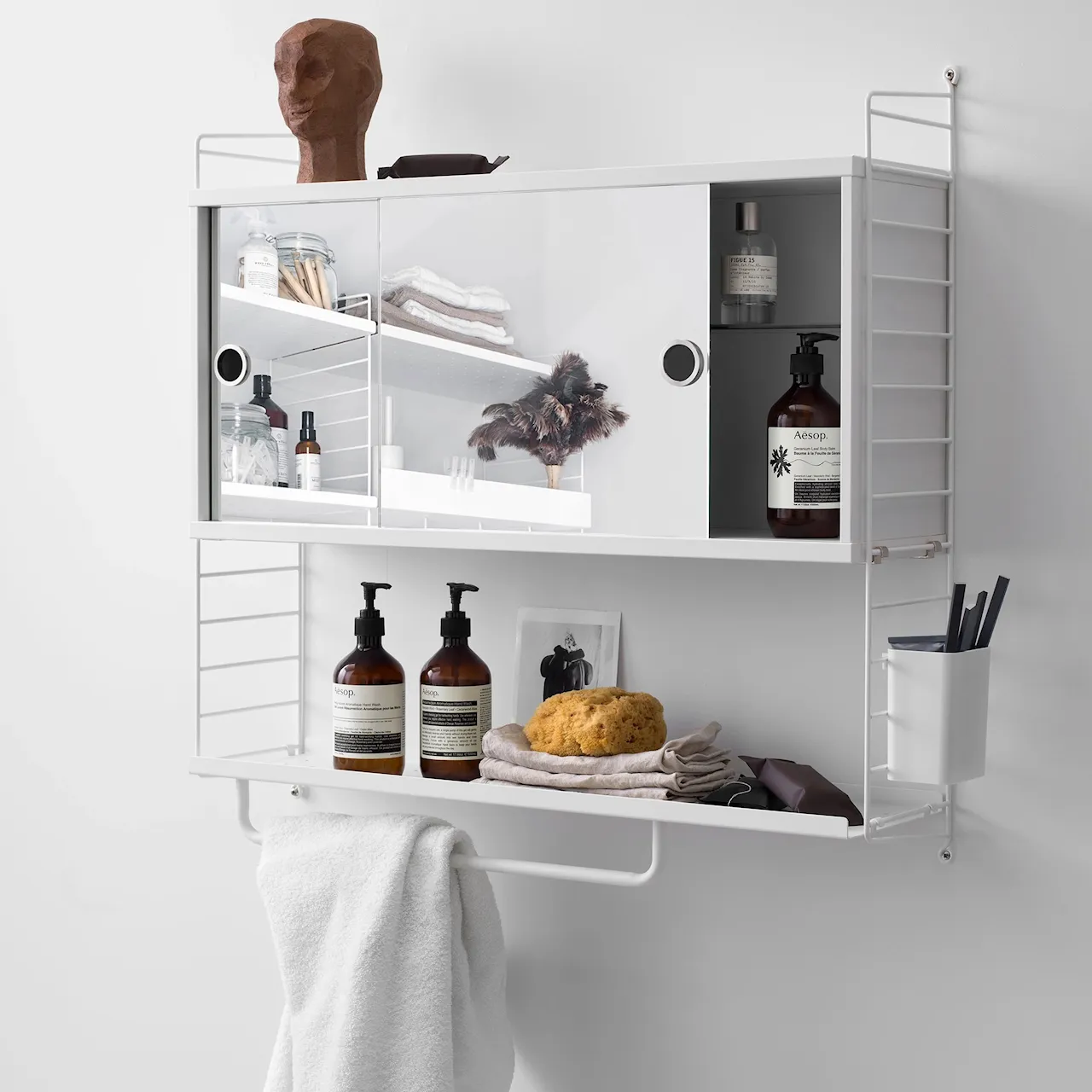 String Cabinet with Sliding Mirror doors, 78x20, White