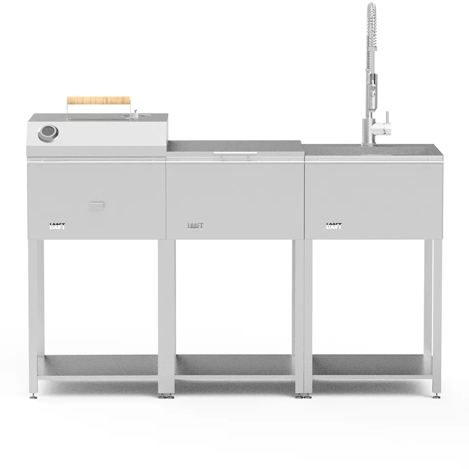 Combinatie B buitenkeuken met houtskoolgrill en spoelbak