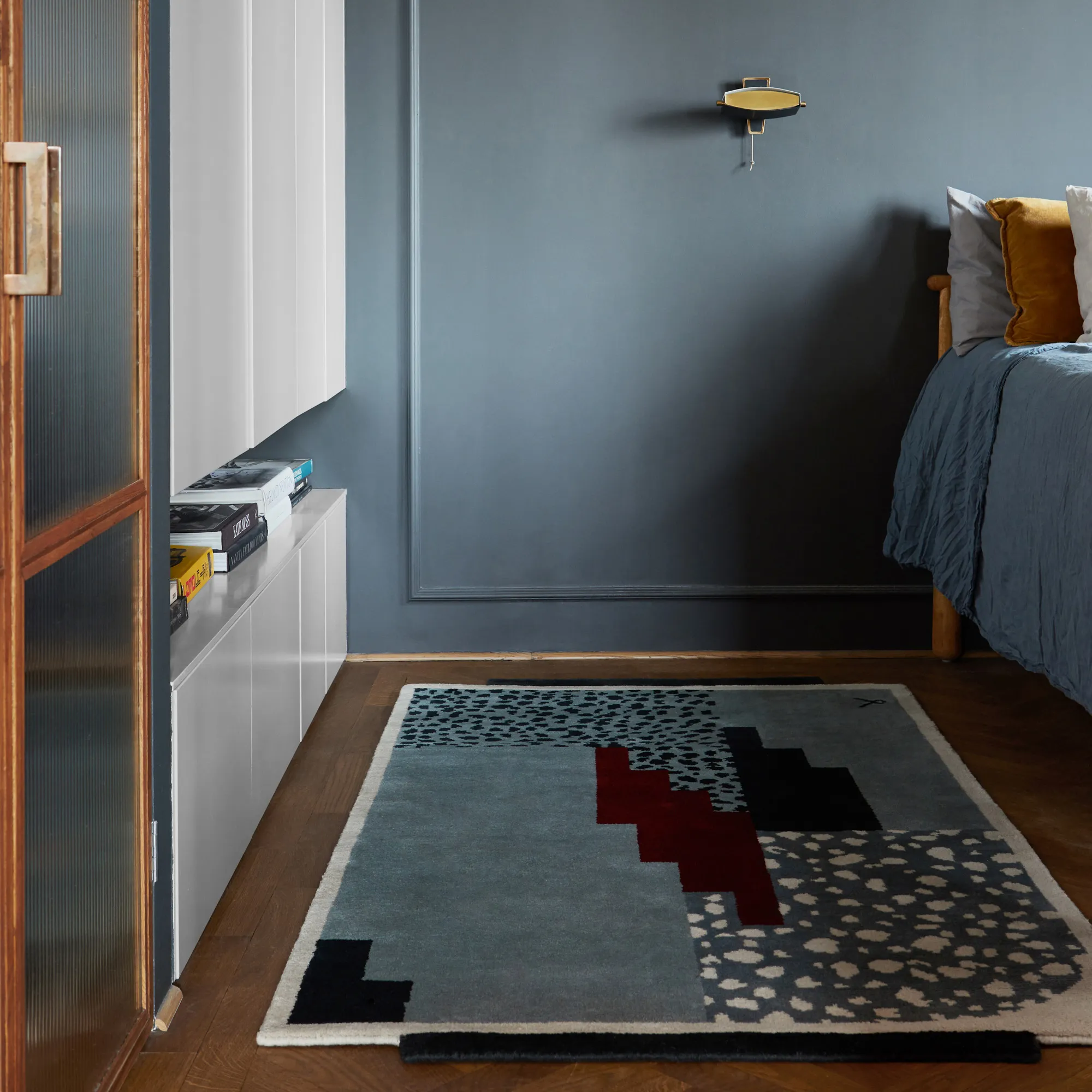 Art Deco 1 Blue Wool Rug - 4