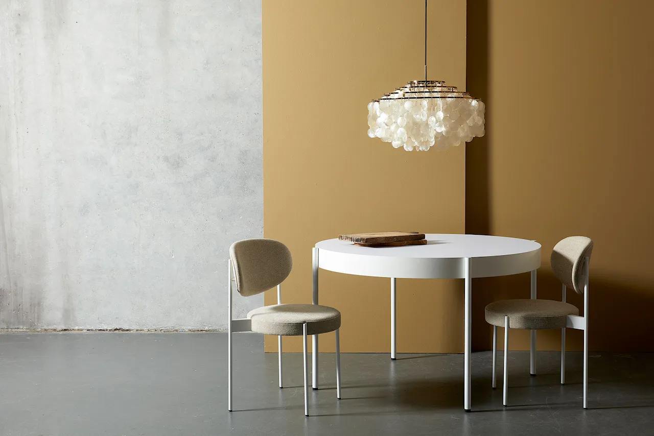 Serie 430 Table Ø160, White, Fenix Laminate Top, Powder Coated Metal Legs