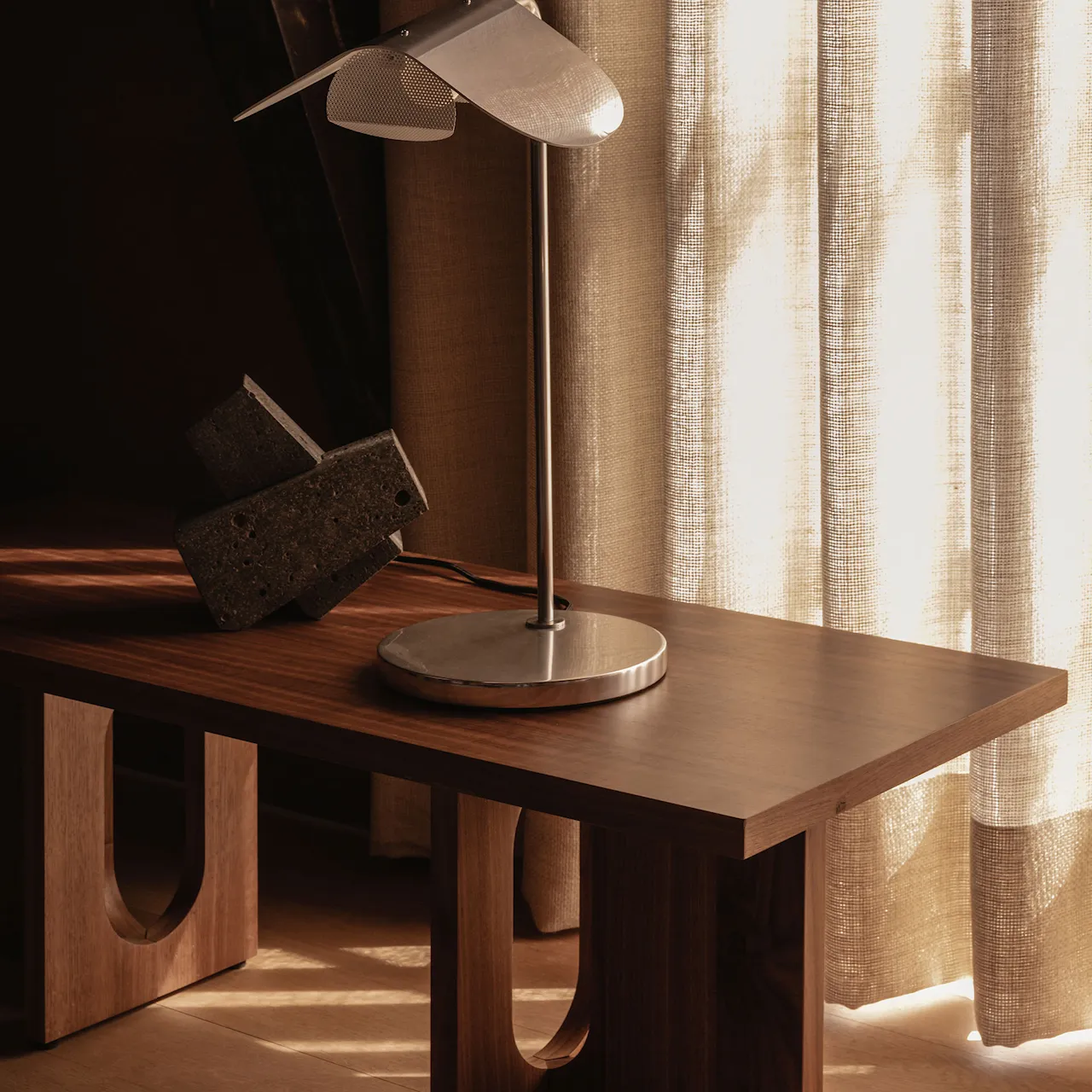 Androgyne Lounge Table, Base Dark Stained Oak, Top Dark Stained Oak