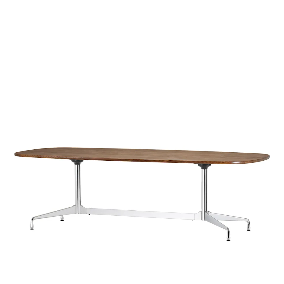 Eames Segmented Tables Dining, Boat-Shaped Table, 220 x 110, Table Top Solid American Walnut, Oiled Finish, Legs And Column Chrome