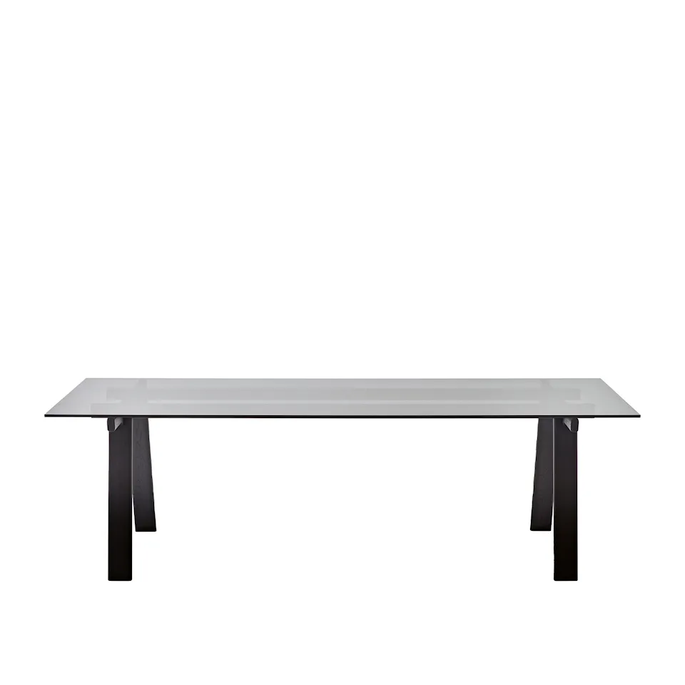 Ambrosiano Table, Black Painted Oak, Top Glass Smokey Grey