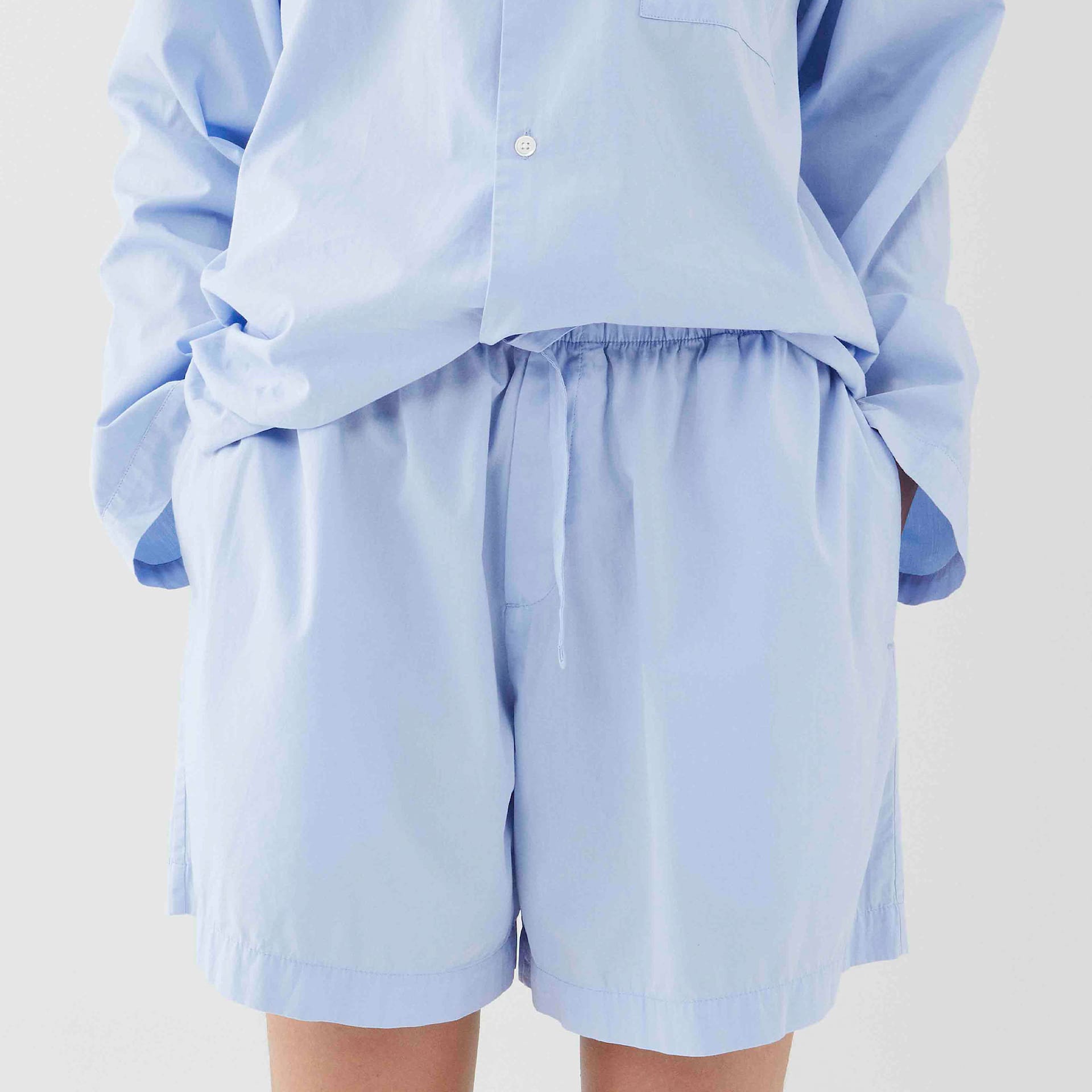 Poplin Pyjamas Shorts Shirt Blue - TEKLA - NO GA