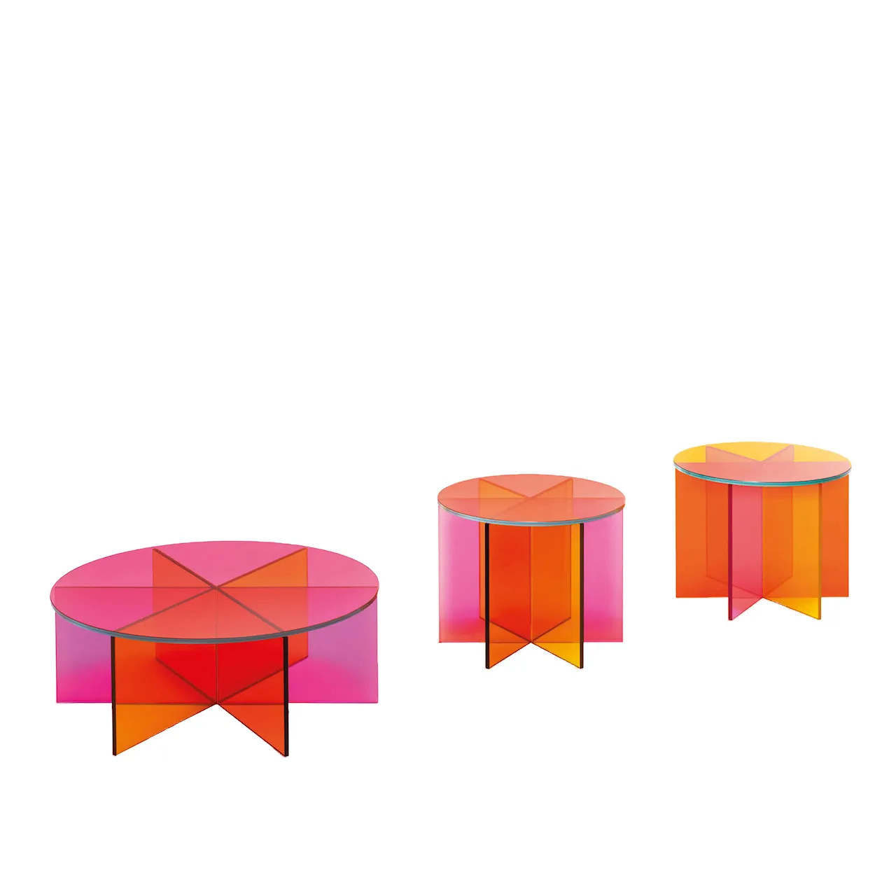 XXX01 Low table Ø:50, Top: Pink glass, Base: Laminated glassplates