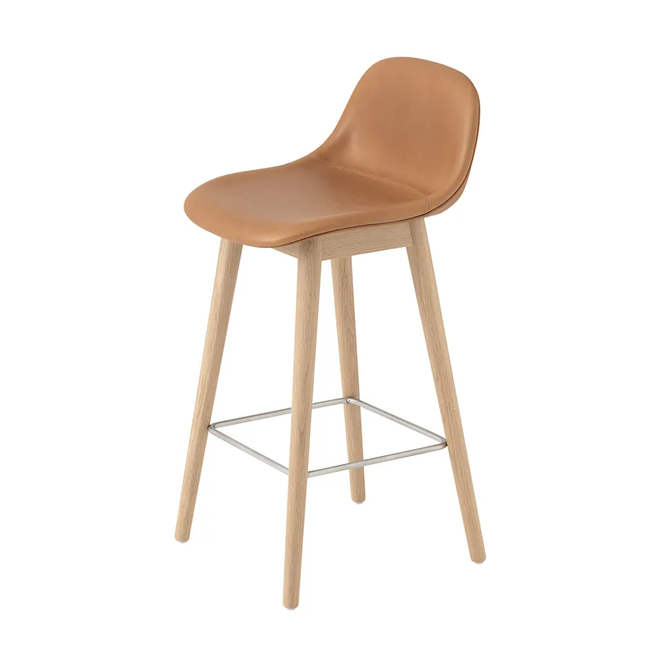 Fiber Bar Stool with Backrest - Wood Base