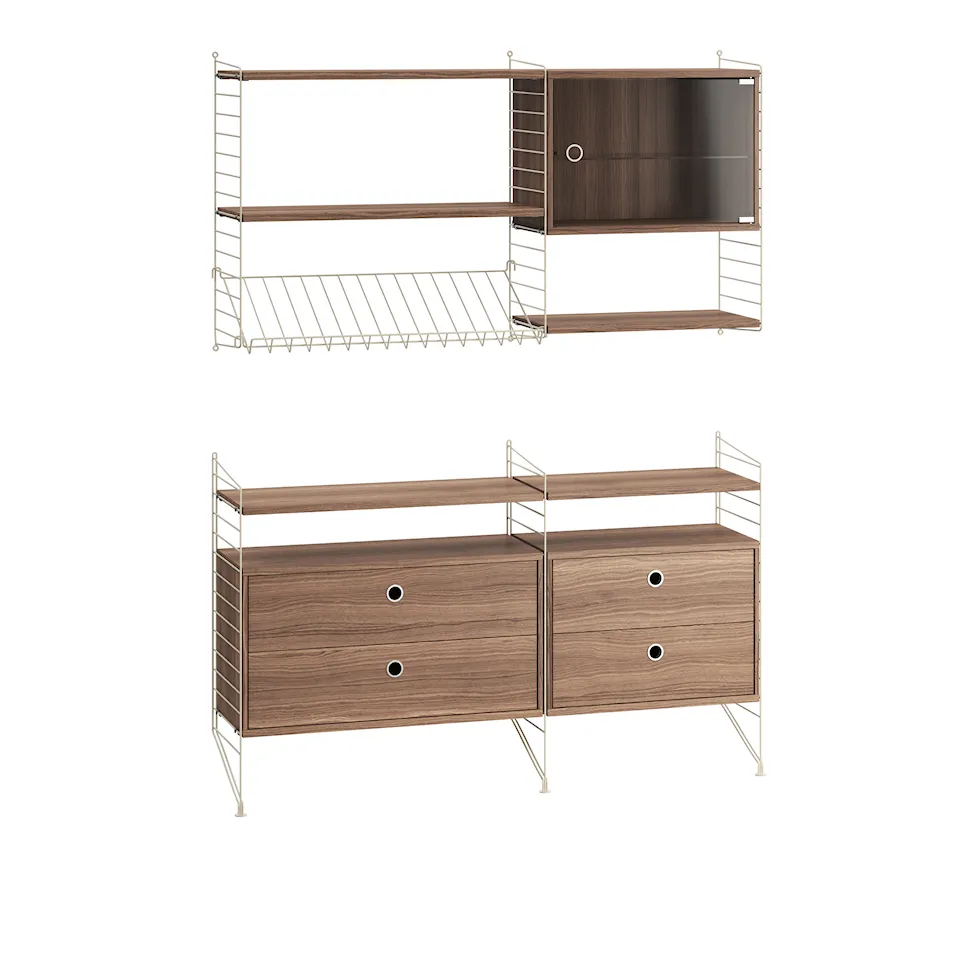 Living room shelving system T walnut/beige