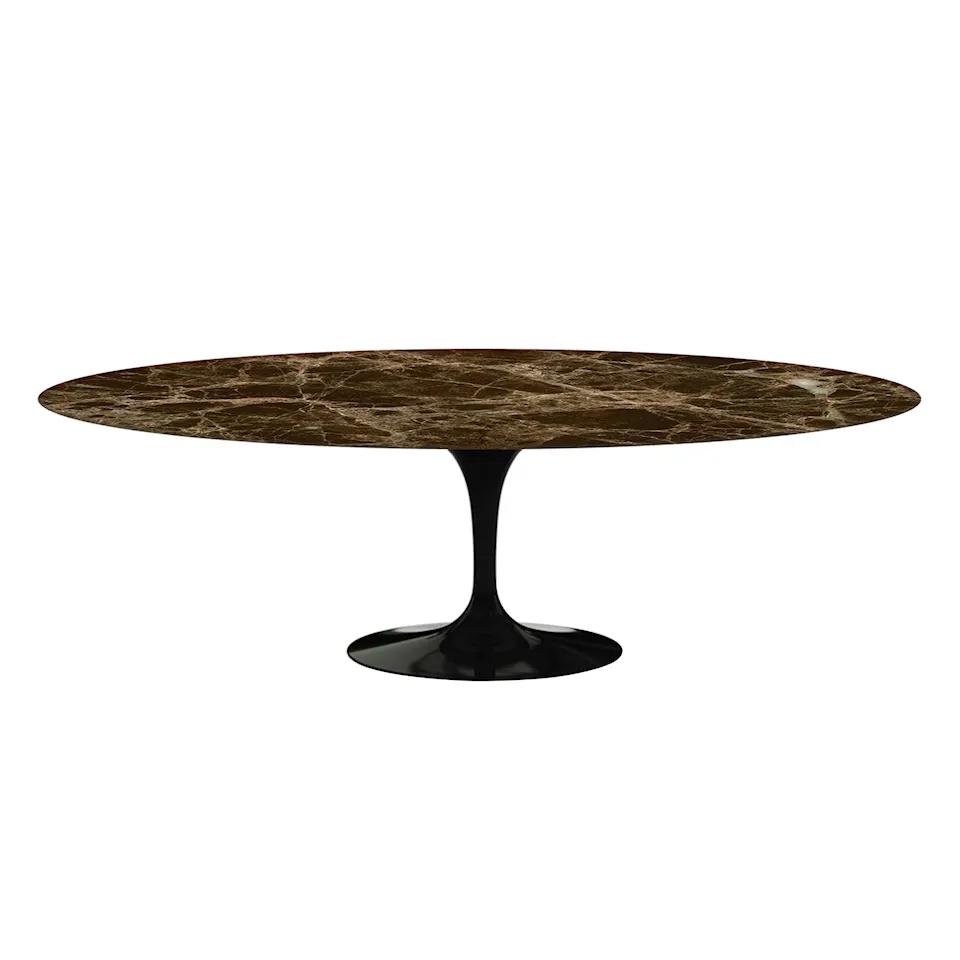 Saarinen Oval Table - Dining table, 244 x 137 cm, Black base, matt brown Emperador marble top