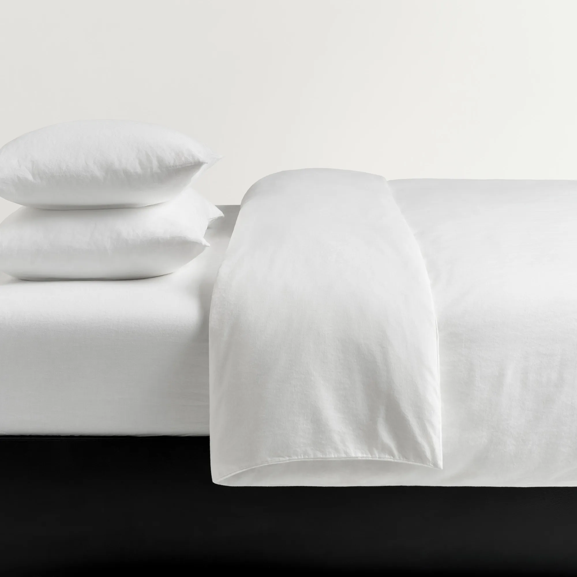 Linen Blend Crisp White Bedding Set - 4