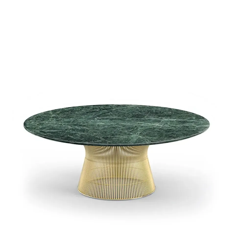 Platner Coffee Table - 18k gold, Ø 107 cm, green Apli marble top