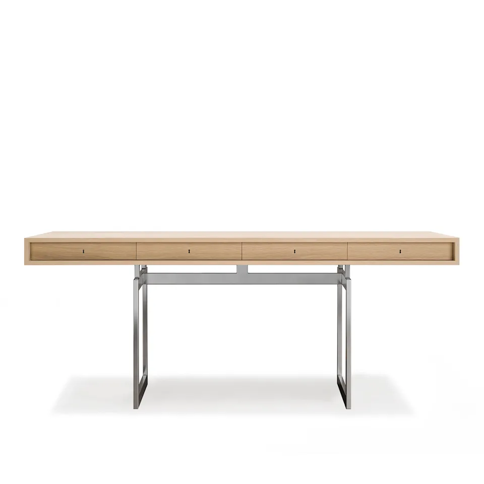 Office Desk, Oak Top, Stainless Steel Frame