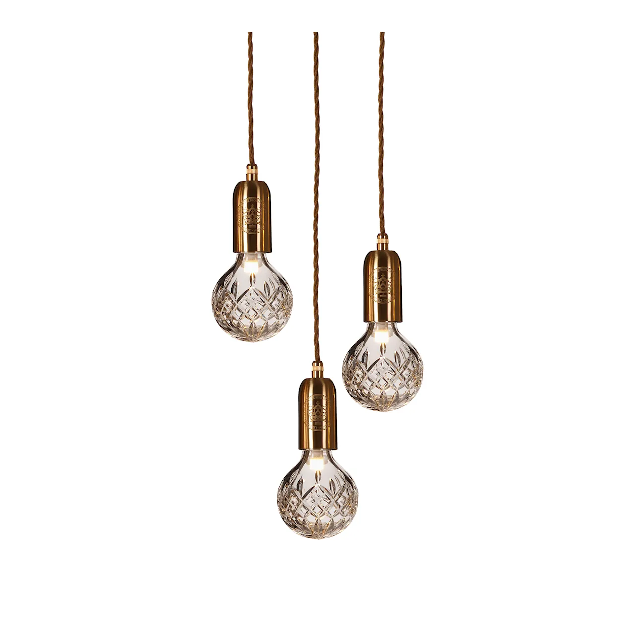 Crystal Bulb Chandelier 3 Piece - Brass, Clear crystal glass