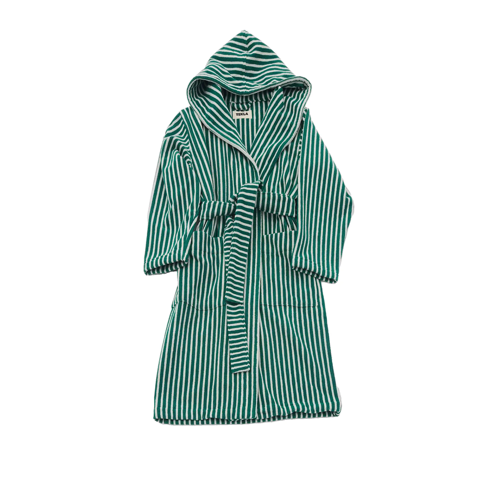 Hooded Bathrobe Teal Green Stripes - TEKLA - NO GA