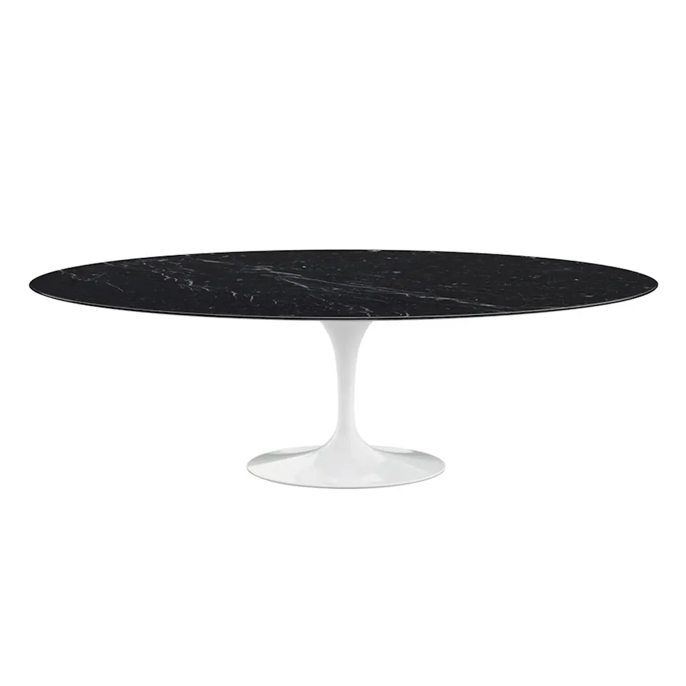 Saarinen Oval Table - Dining table, 244 x 137 cm, White base, matt black Marquina marble top