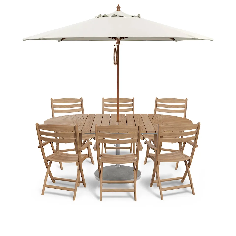 Selandia Outdoor Dining Set with Messina Parasol & Capri Parasol Base