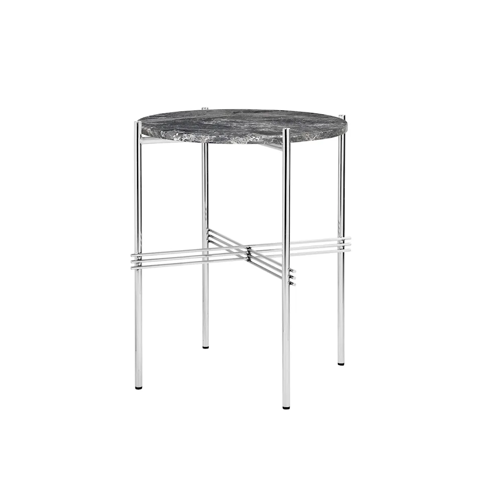 TS Side Table - Round, Ø40 Polished Steel Base, Table Top Grey Emperador Marble