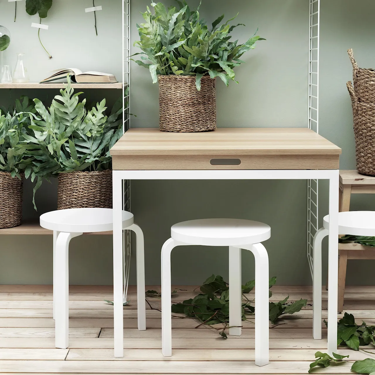 String Folding Table White/White