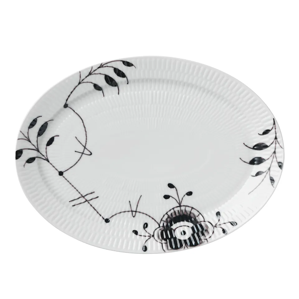 Black Fluted Mega Oval Plate 28 cm