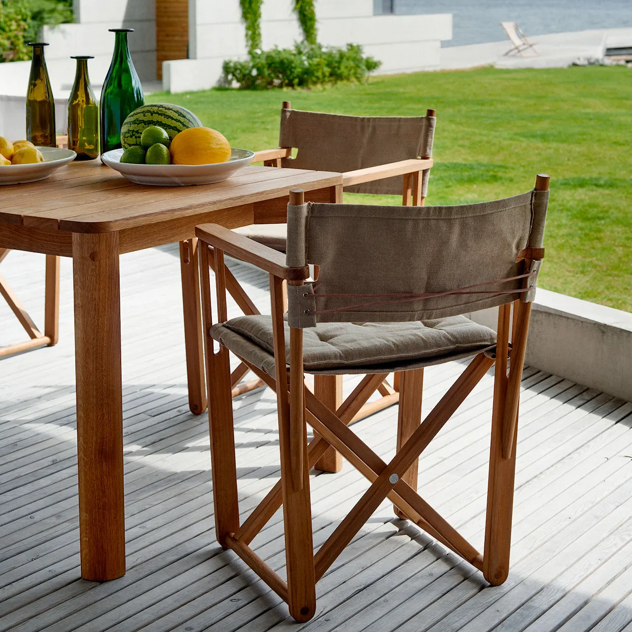 Kryss Dining Chair, Teak, Beige Papyrus Fabric