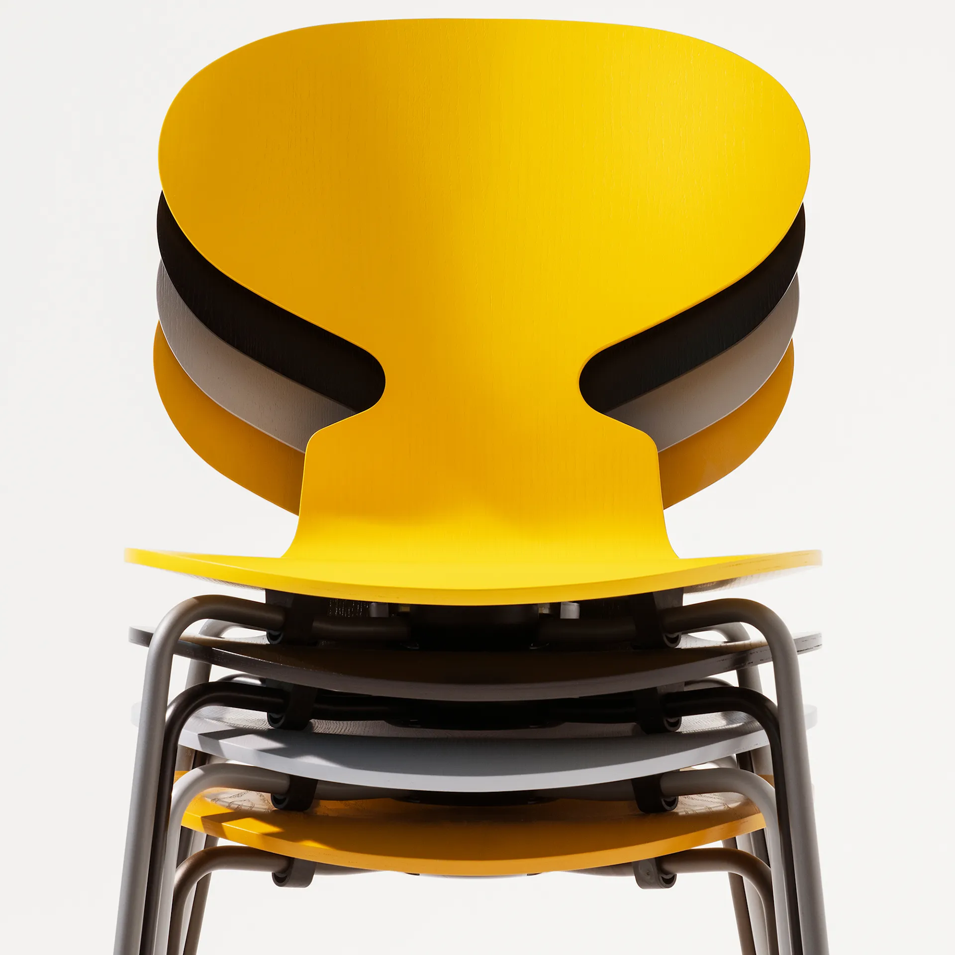 Ant 3101 colored ash veneer steel frame chrome - Fritz Hansen - Arne Jacobsen - NO GA