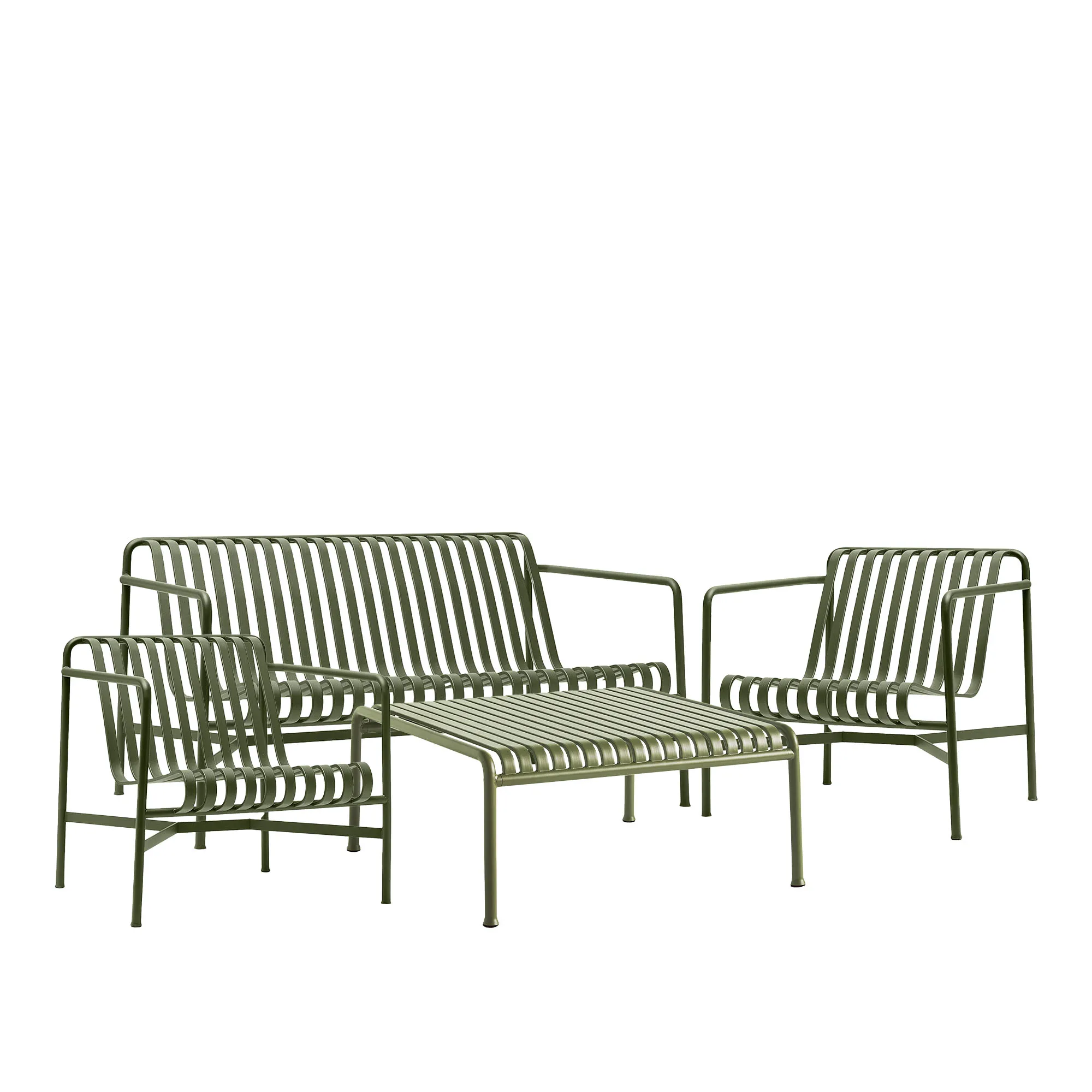 Palissade lounge group med lounge sofa, 2 lounge chairs & low garden table