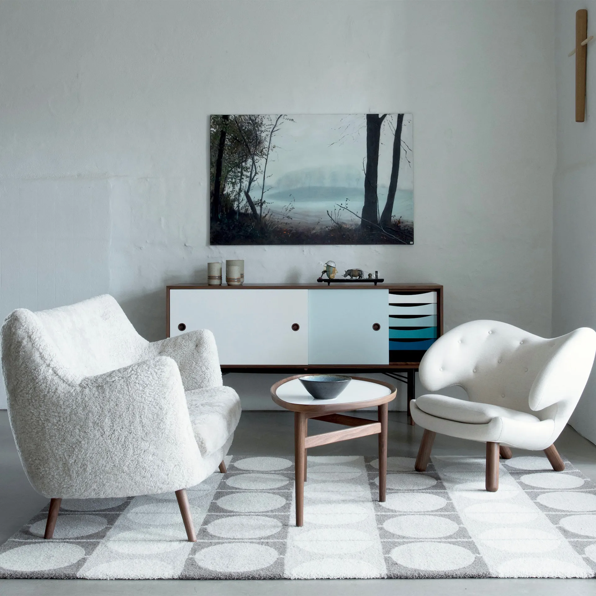 Sideboard With Tray Unit, Oak Veneer, Black Steel, Cold - House of Finn Juhl - Finn Juhl - NO GA