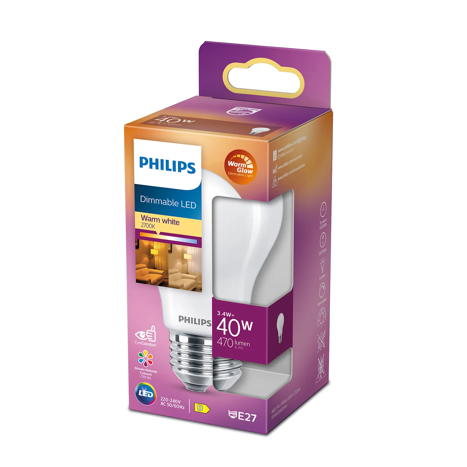 LED Classic A60 3,4W E27 - Philips - NO GA