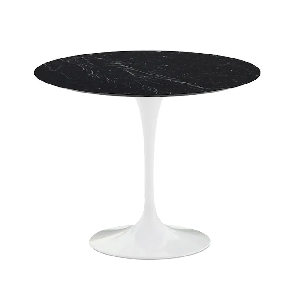 Saarinen Round Table - Dining table, Ø 91 cm, White frame, glossy black Marquina marble top