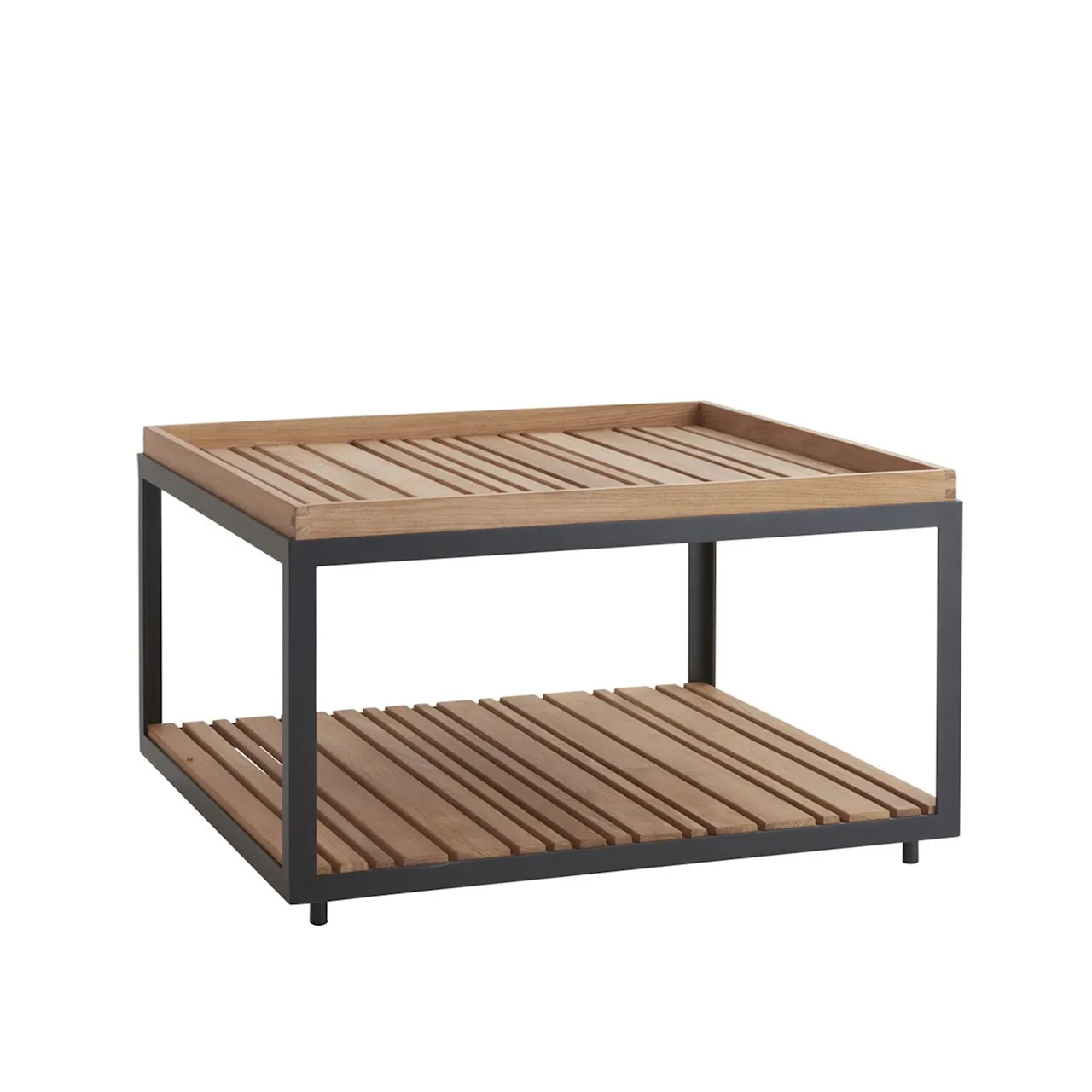 Level Coffee table, Lava grey, Large, Table top: Teak