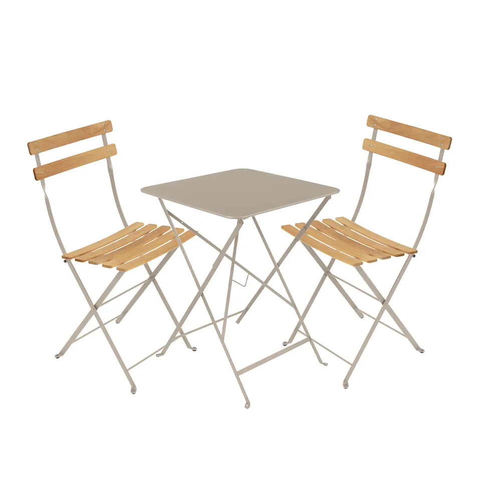 Bistro eetgroep tafel 57cm & 2 hout stoelen