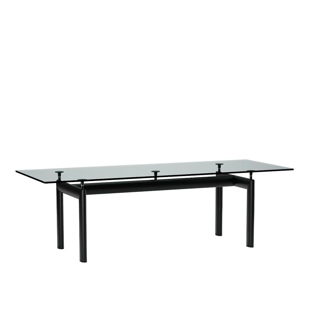 LC6 Table, Taupe Enamel Steel Base, Clear Glass, 225 X 85 cm