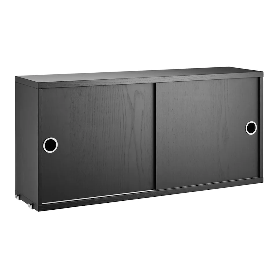 String Cabinet with Sliding Doors 78x20, Black stained ash